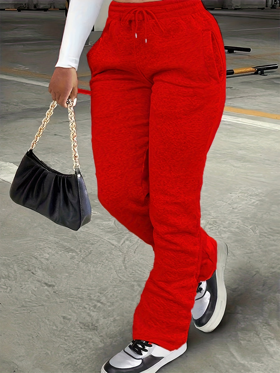 3599 Women's Sweatshirt, Y Casual Drawstring with Pockets - Red