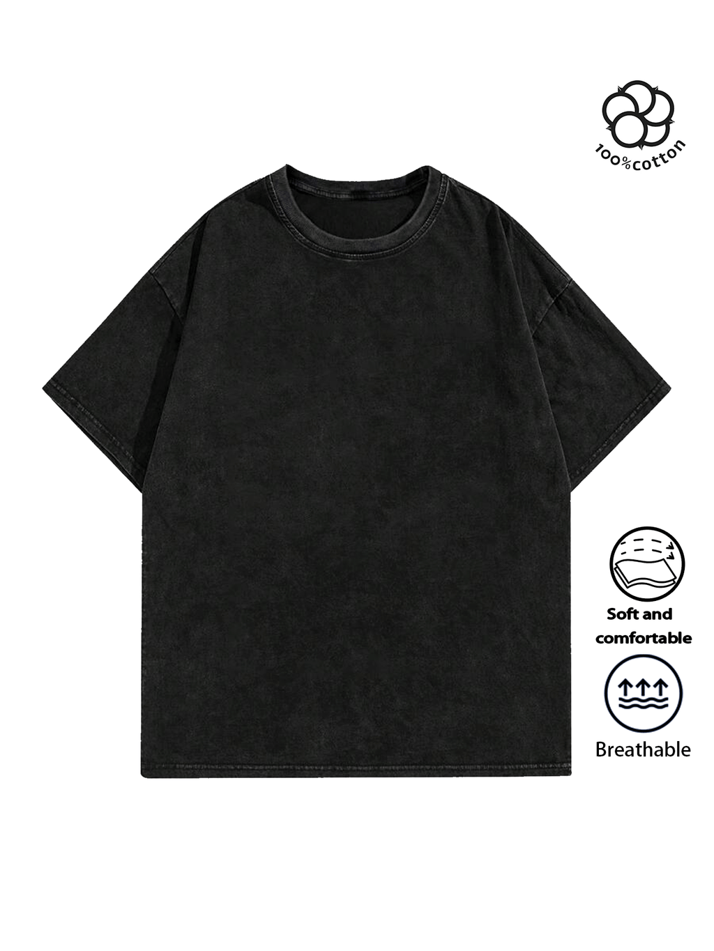 Men Heavyweight Short Sleeve T Shirt Washed Vintage Fashion Print Acid Wash Distressed Grunge Style Pure Breathable Fabric High Street Hip Hop Loose Fit Gym Fitness Workout Tops Casual Clothing 2026 - Black