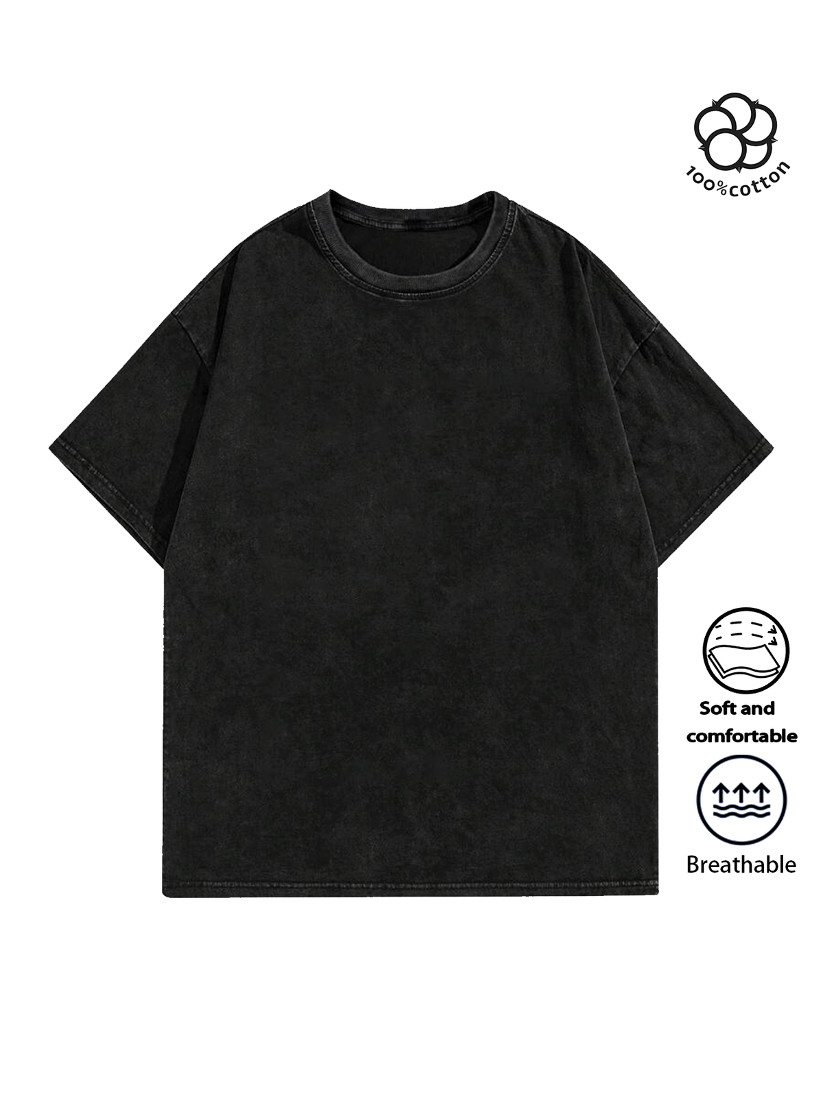 Men Heavyweight Short Sleeve T Shirt Washed Vintage Fashion Print Acid Wash Distressed Grunge Style Pure Breathable Fabric High Street Hip Hop Loose Fit Gym Fitness Workout Tops Casual Clothing 2026 - Black