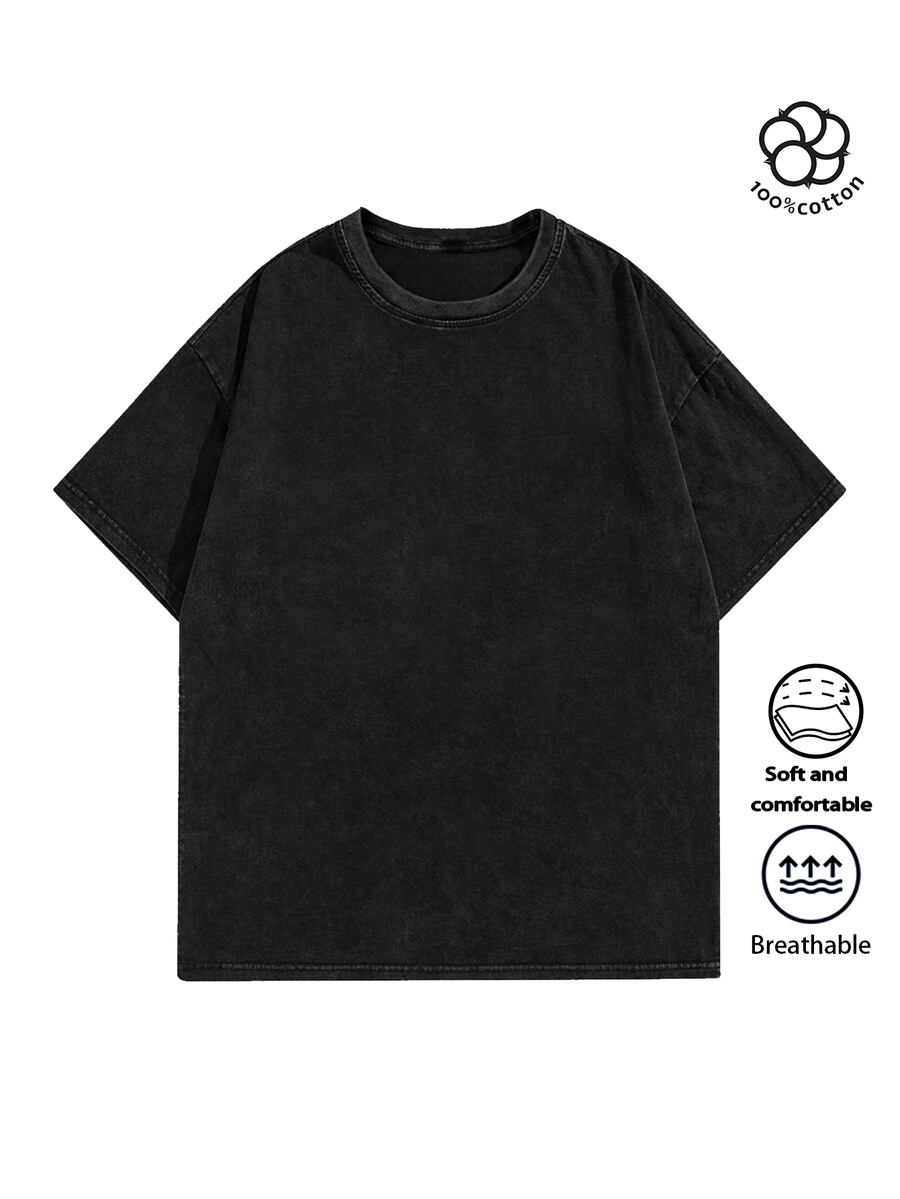 Men Heavyweight Short Sleeve T Shirt Washed Vintage Fashion Print Acid Wash Distressed Grunge Style Pure Breathable Fabric High Street Hip Hop Loose Fit Gym Fitness Workout Tops Casual Clothing 2026 - Black