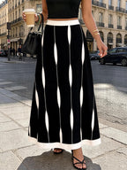 Women's Fashion New Elegant Style Skirt with Random Print Hem and Color Block Patchwork, Suitable for Casual, Daily Commute, and Dating - Black