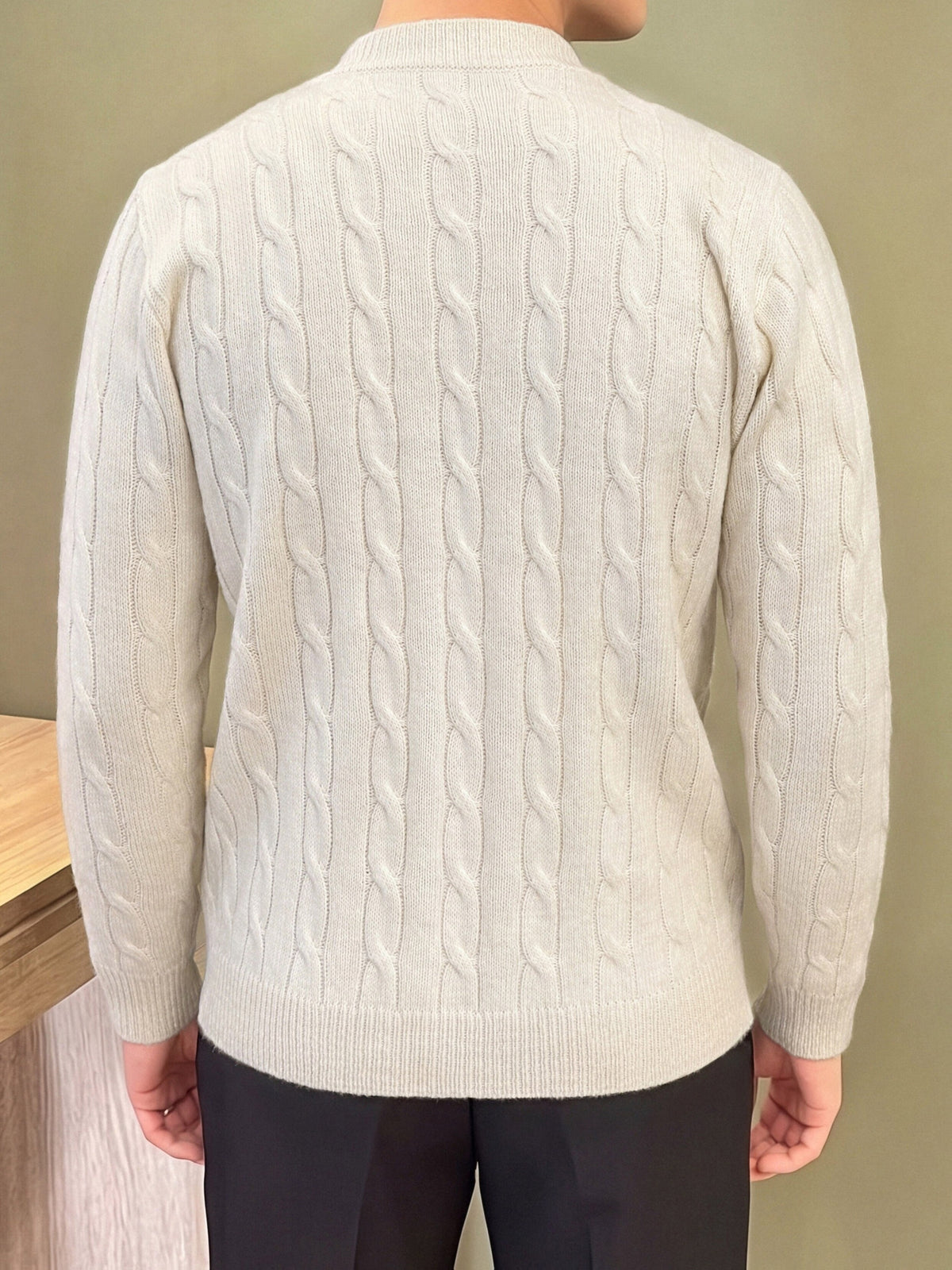 Autumn Winter Men'S Knit Cardigan, Zip-Up Sweater, Solid Color Twisted Rope Pattern, Casual Athletic Vintage Mature Business Street Style, Comfortable Soft Fabric, Regular Thickness, Men'S Top, Men'S Jacket, Men'S Sweater, Men'S Zip-Up Knit Top - Apricot