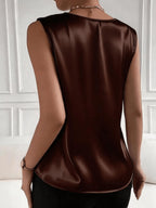 Women'S French V-Neck Sleeveless Solid Color Top, Niche Design Commuting Vest - Brown
