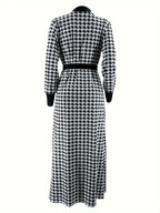 Women's Autumn/Winter Middle Eastern Muslim Houndstooth Jacket + Dress Set (Headscarf Not Included) - Black