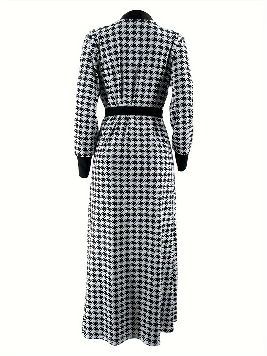 Women's Autumn/Winter Middle Eastern Muslim Houndstooth Jacket + Dress Set (Headscarf Not Included) - Black