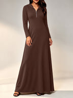 Plus Size - Western Plus Size Women'S Ribbed Hooded Long Dress, Half-Open Zipper Long Sleeve Fitted Flared Casual Floor-Length Skirt - Dark Gray