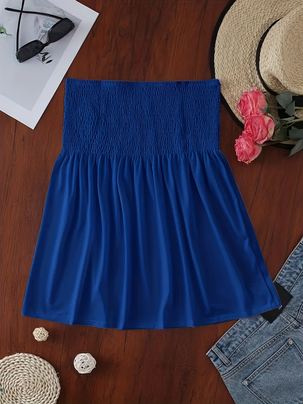Women's Sexy Fashion Satin Off-Shoulder Crop Tube Top - Blue