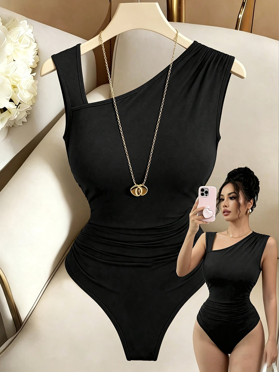 New Women'S Elastic Fabric Off-Shoulder Sleeveless Bodycon Jumpsuit, Suitable for Autumn/Winter Wear, Casual And Elegant with Diverse Styles [Niannian] - Black