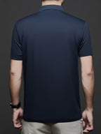 Men's Summer Lapel Polo Shirt, Fashionable and Versatile Light Luxury Zipper Top, Business Casual Breathable Short-Sleeve T-Shirt, Suitable for Daily Work Scenes - Navy Color