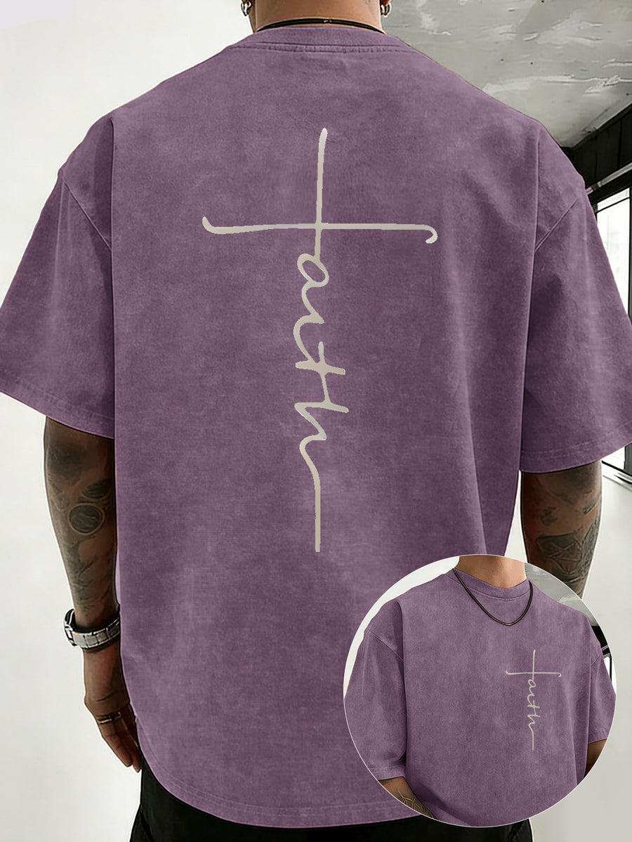 Drop-shoulder Vintage Washed T-shirt, Exclusively for the Fashion-forward Crowd. A Loose-fitting, Comfortable, High-quality Pure Cotton Short-sleeve Top, an Essential Piece for Streetwear Trends - Purple