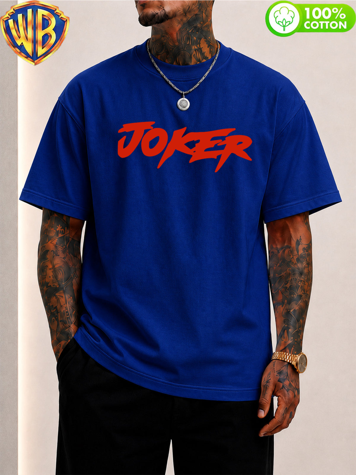 Dark Style Joker "Why So Serious?" Cartoon Print Men'S T-Shirt, Trendy Design Short Sleeve Top, Pure Skin-Friendly Breathable, Casual Versatile Non-Pick Body, Suitable for Daily Commute, Party, Holiday Date, Vacation Travel, Student Outfit - Royal Blue