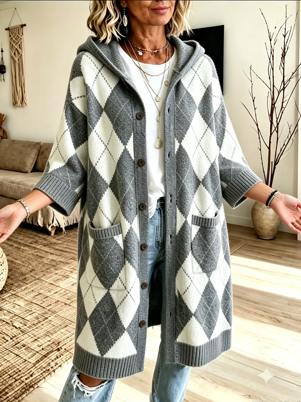 Plus Size - Women'S Elegant Casual Cute Lapel Spring Autumn Winter Soft Warm Gentle Sweater Long Sleeve Jacket Knitwear Jacket Comfortable Soft Warm Beautiful Knitwear - Dark Gray