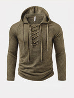 [ROYALBOY] Men'S Autumn New Long Sleeve Top, Textured Bi-Color Striped Drawstring Design Hooded, Outdoor Fashion Sports, Casual All-Match, Fashion Leisure, Suitable for Gatherings, Parties - Olive Green