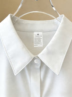 Gentle Girly Style Shirt with Pocket, Bow, Little Bear, and Rose Print, Long Sleeve Loose Fit Daily Commute Age-Reducing Cardigan Top - White