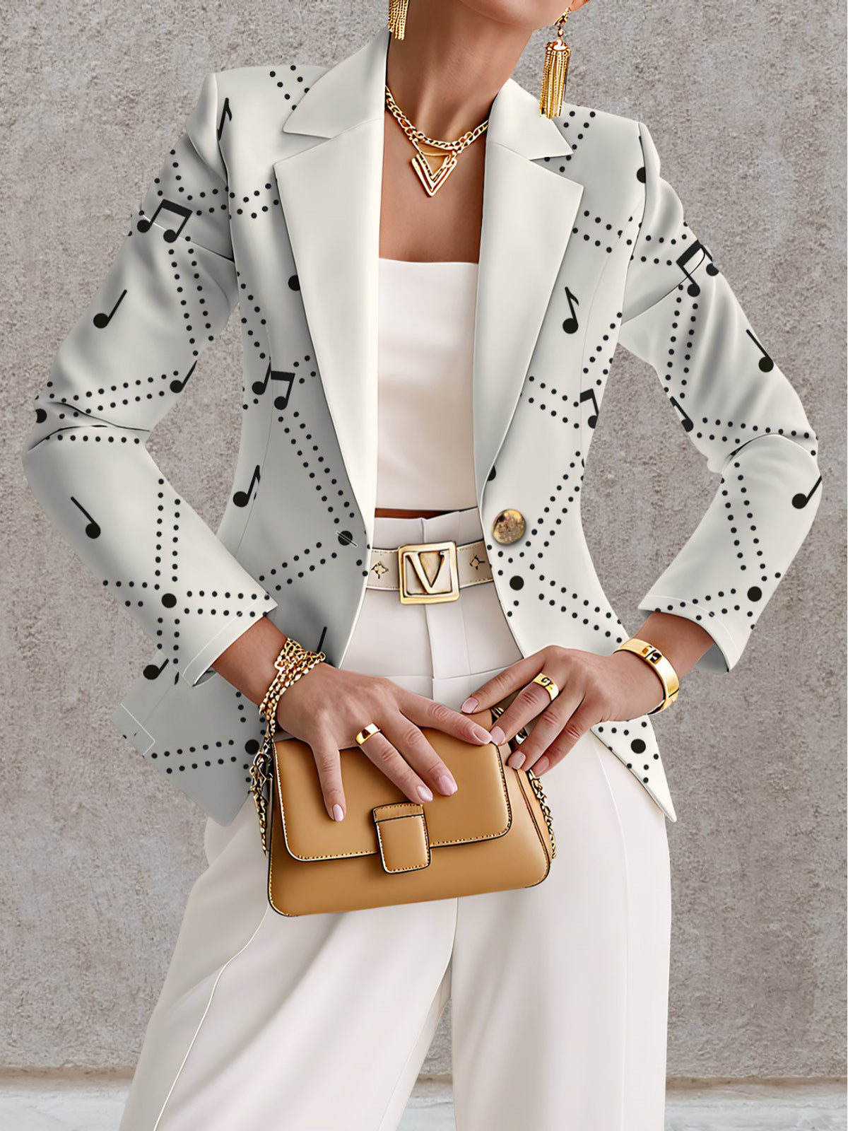 Autumn Women's Fashion Wear Outdoor Travel  Clothing  Pattern Tops Printed Pattern Elegant Women's Autumn Coat Exquisite Suit Jacket, - Mixed colors