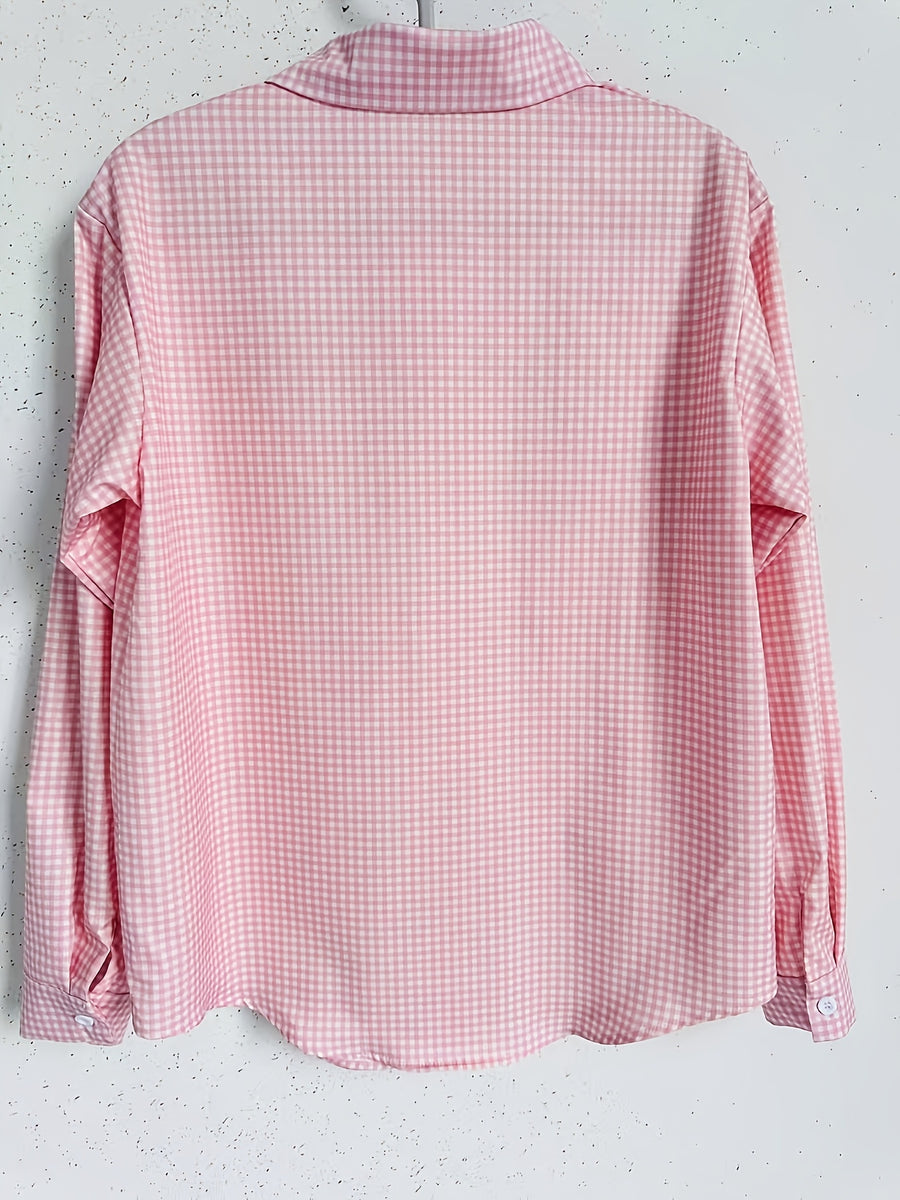 Elegant Special Edition Women'S Printed Shirt - Long Sleeve Button-Up, Classic Collar, Suitable for Office, Commute, Or Formal Events, Office Wear, Exquisite Casual - Pink