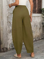 Women'S Easy Casual Solid Color Loose Flowy Bohemian Style Long Trousers, Suitable for Outdoor YYTT - Green