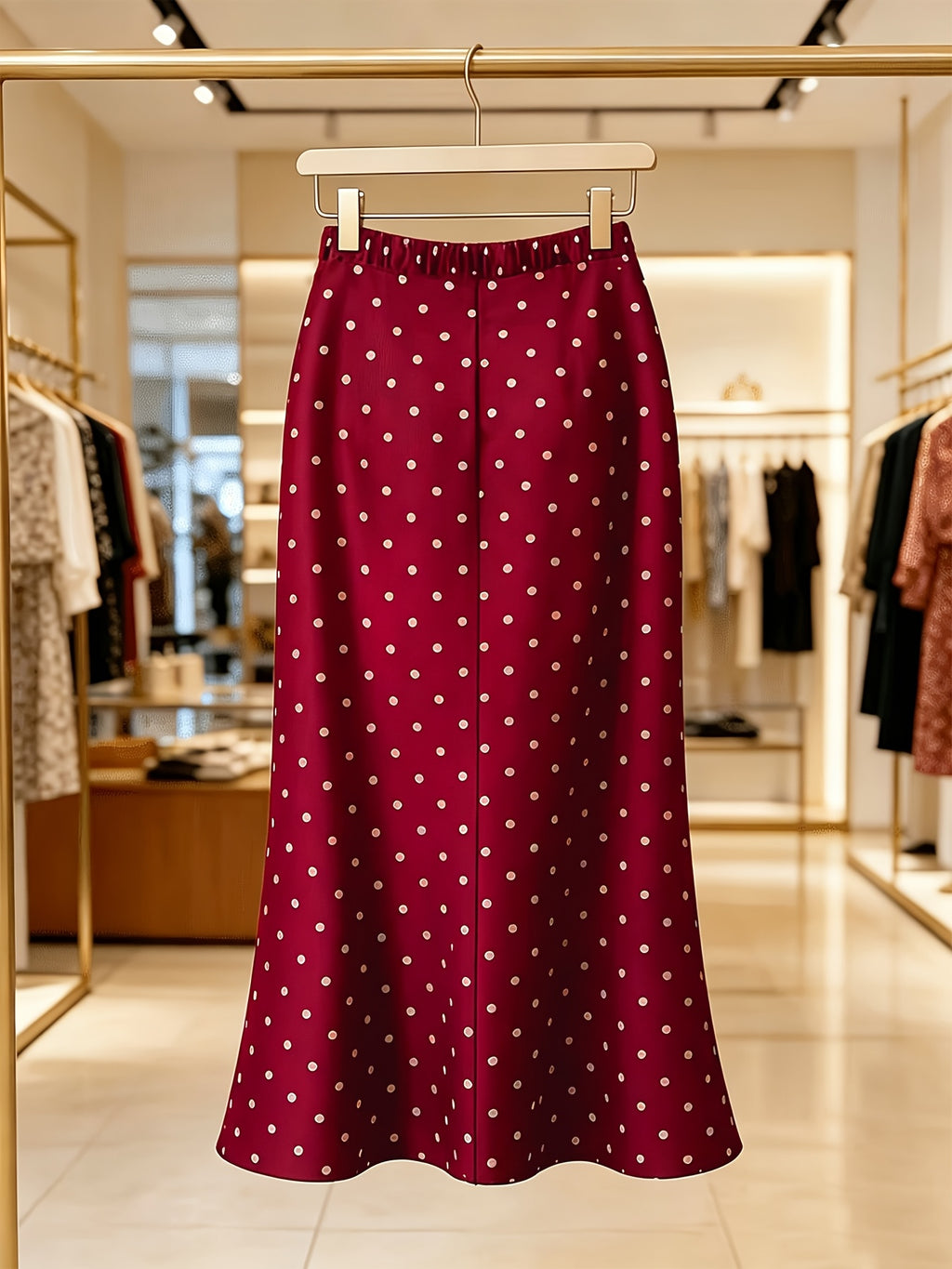 French-Style Polka Dot Mermaid Skirt for Women, High-Waist Hip-Covering 9-Inch Hem Skirt, Spring/Summer Commuter Flowy Long Skirt - Red