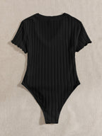 Lettuce Border Ribbed Bodycon Dress - Black