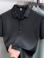 Men's Summer Polo Shirt with Plaid Contrast Collar, Seamless Construction for a Restrictive-Free Feel, a Comfortable Choice for Summer Commuting, Outdoor Activities, and Business Meetings - SINBOS - Black
