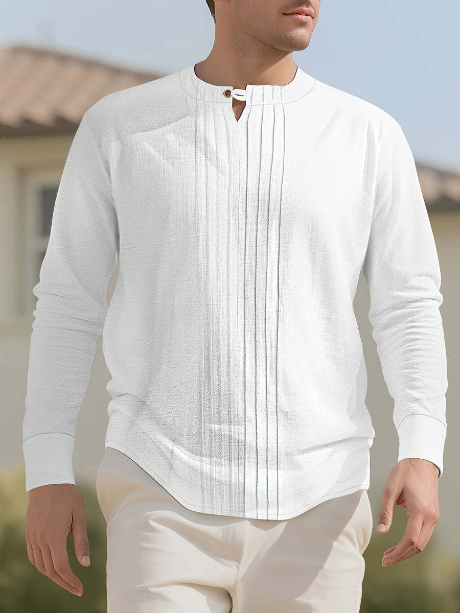 Men's Casual Shirts, Long-sleeve Casual Shirts, T-shirts, Men's Fashion Casual Wear, Solid Color Linen Long-sleeve Shirts, Breathable and Comfortable Short-sleeve Design, Quick-drying Fabric, Suitable for Wearing in Late Spring, Summer, and Early - White