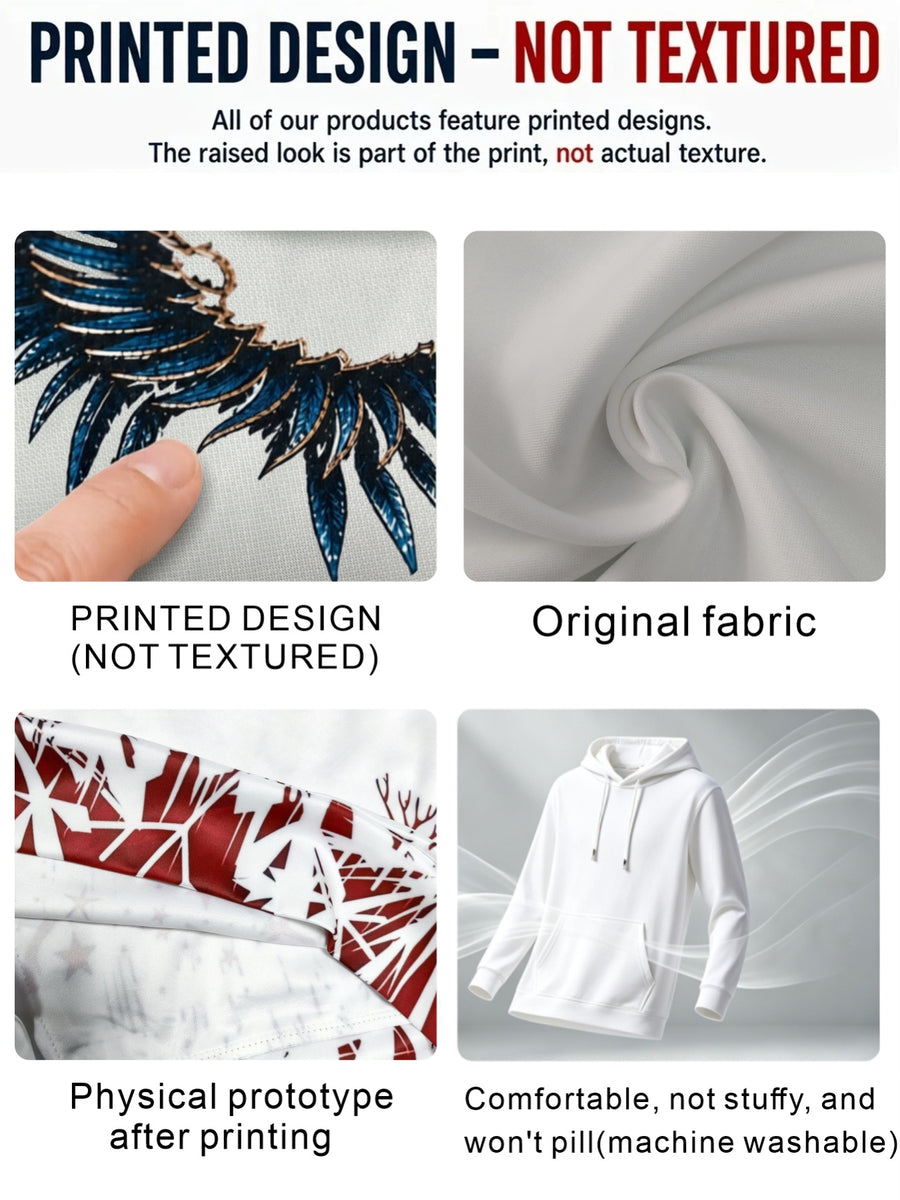 [Print Design, Not Textured] Men'S Hoodie, White Base with Black And Golden Number 07 Crown Text, Digital Print Long Sleeve, Suitable for Street Outings, Daily Commute, And Casual Wear, Loose Fit, Comfortable And Breathable, Non-Tight - Mixed colors