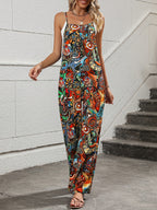 2026 New Colorful Abstract Print Jumpsuit, Bohemian Print Overalls, Artistic Wide-Leg Jumpsuit, Statement Workwear Jumpsuit, Oil Painting-Style Print Overalls, Daily Artist "Uniform" for Summer Market Day Outings, Vacation Sightseeing Jumpsuit - Multicolor