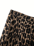 Cherry Light Mature Style Leopard Print Pleated Skirt High Waist Elastic Waist Drape Large Swing Long Skirt Midi Skirt - Coffee Brown