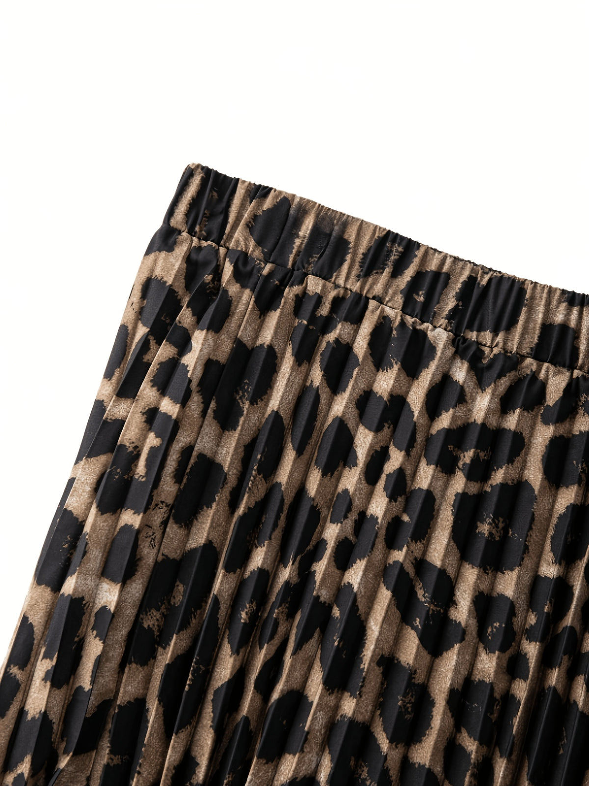 Cherry Light Mature Style Leopard Print Pleated Skirt High Waist Elastic Waist Drape Large Swing Long Skirt Midi Skirt - Coffee Brown