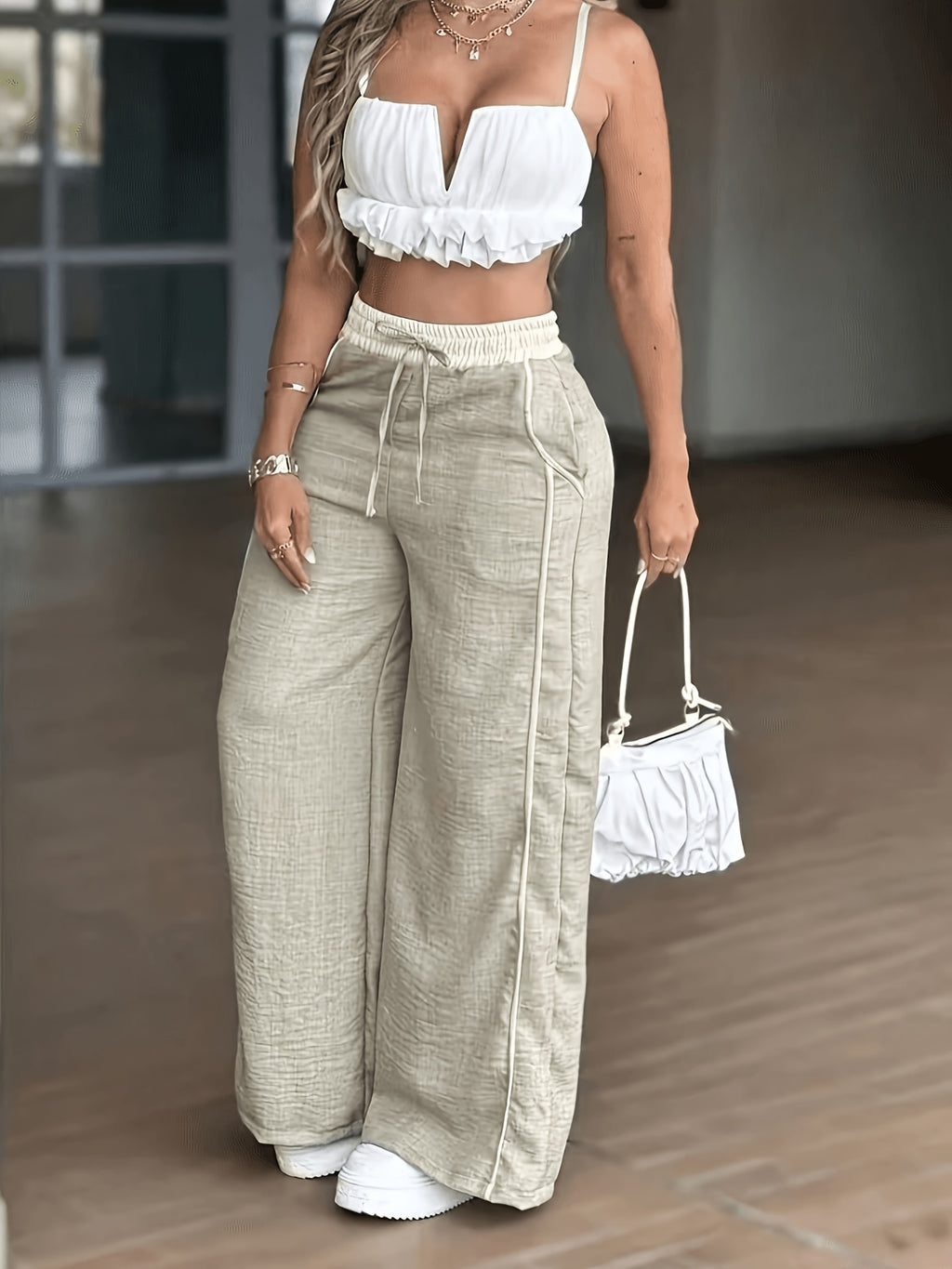 YY260517109 Women's Fashion Casual Pants - Apricot