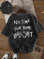 Retro "No Time for Your Nonsense" Graphic T-Shirt - Small Round Neck Short Sleeve Casual Top with Lettering, Machine Washable Suitable for Summer Daily Wear & Layering, Non- Blouse Style (Immediate Shipment) - Black