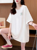 Women's Oversized Short-Sleeve T-Shirt with Double-Sided Butterfly Print - Soft Breathable Polyester Blouse-Compatible Top | Round Neck Loose Fit Casual Shirt Suitable for Spring/Summer Casual Attire, Machine Washable - White