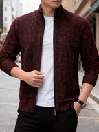 1pc Men's Knitted Cardigan Stand up Collar Jacket with Multiple Colors to Choose From, Simple and Stylish Design, Easy to Match with Shirt/T-shirt, Perfect for Commuting and Leisure, Showcasing Elegant Temperament (only One Jacket) - Burgundy