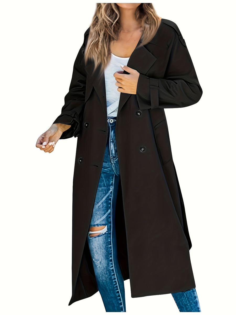 Women'S Autumn Winter Casual Temperament Solid Color Trench Coat Mid-Length Outerwear - Deep Grey