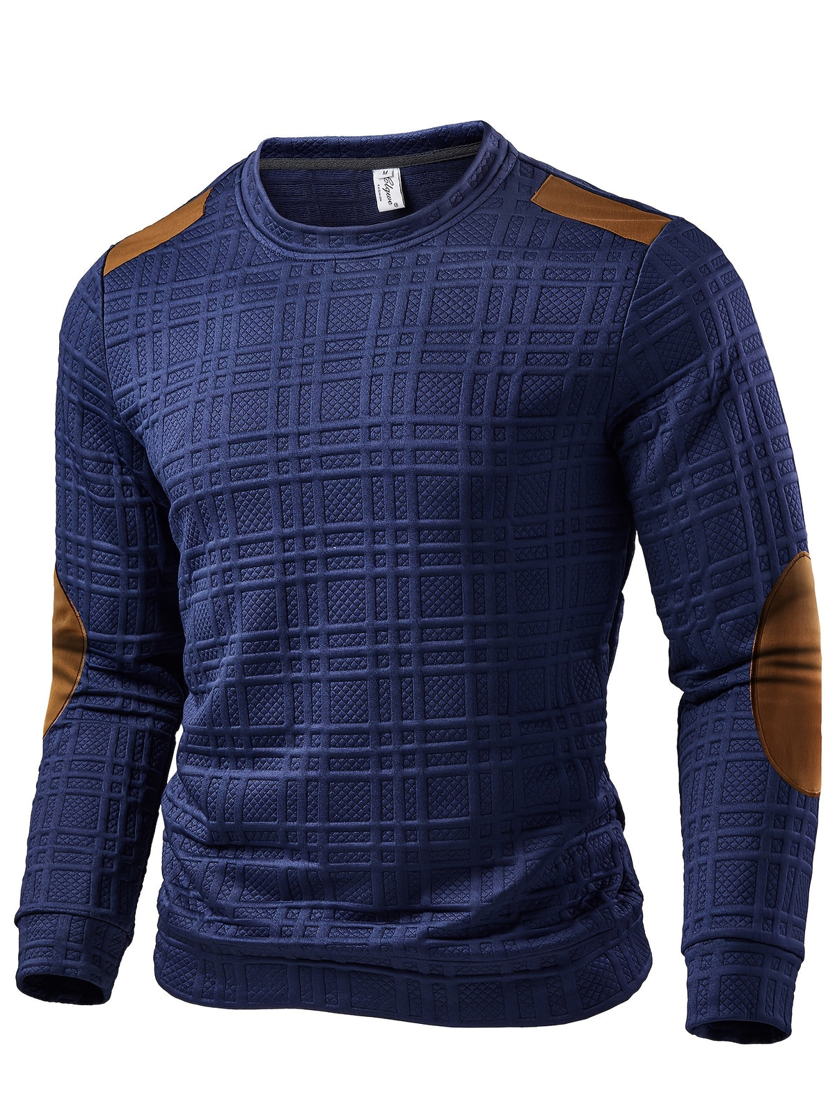Men'S Fashion Top, Autumn Winter Textured Jacquard Fabric Round Neck Patchwork Contrast Color Long Sleeve Men'S Pullover Sweater - Blue