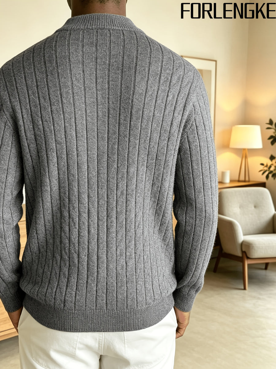 FORLENGKE Men'S Solid Color Stand Collar Cable Knit Zip Cardigan, Autumn And Winter Vintage Braided Texture Sweater, Casual Regular Fit, Suitable for Commuting And Traveling, Versatile Men'S Knit Jacket Available in Multiple Colors - Grey
