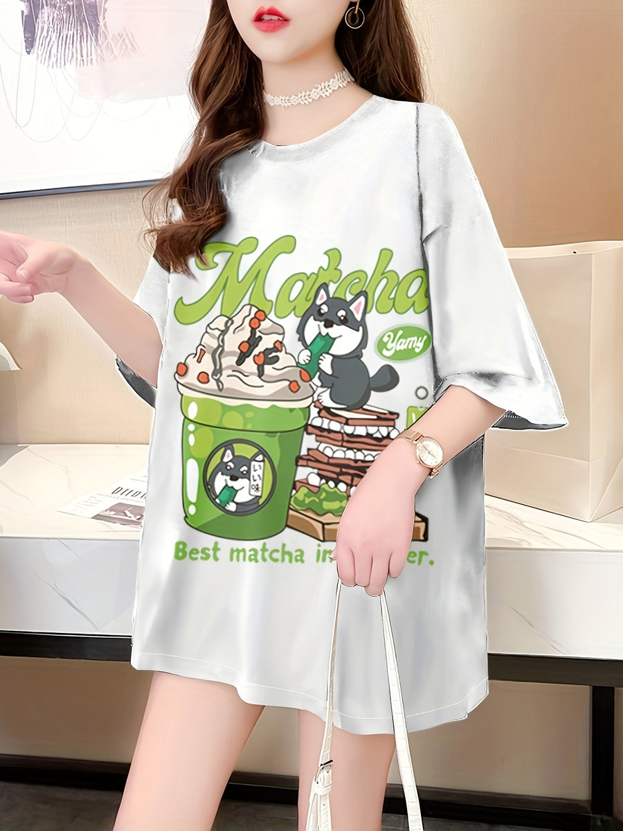 New Summer Collection of Plus-Size Loose-Fitting Stylish Cartoon Print Women'S Mid-Length Short-Sleeve T-Shirts - K136-W