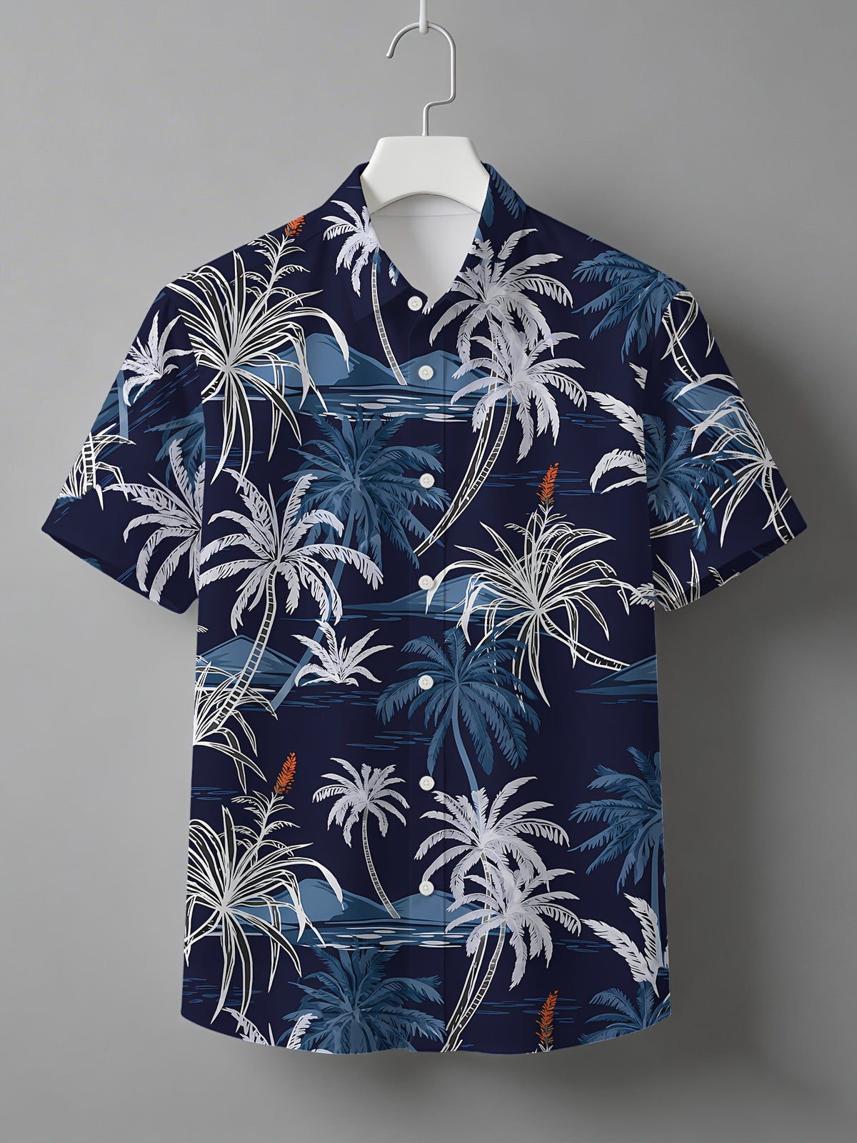 Men'S Short Sleeve Shirt, Hawaiian Style, Digital Print Unisex Full Print Palm Tree Design, Youthful Beach Casual, Men'S Top - Mixed colors
