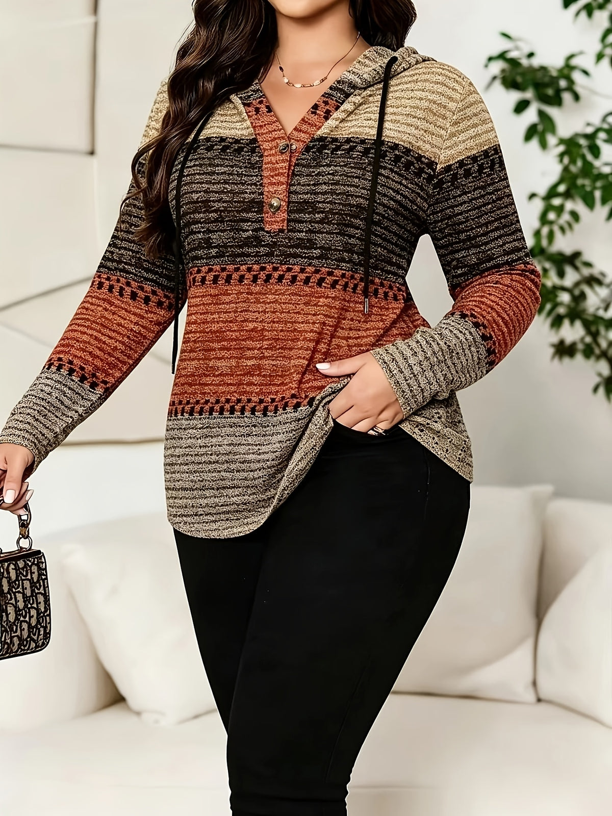Plus Size Camouflage Printed Hooded Sweater, All-Season Style - Mixed Color 2