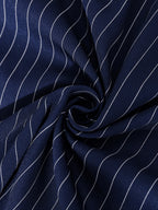 Elegant Exquisite Color Block Lapel Sleeveless Striped Dress for Women, V Neck Metal Buttons Waist-Cinched Midi A-Line Flared Dress with Belt Fashion Office Chic Navy Striped Dress, Suitable for Workplace Dating Afternoon Tea - Navy Color