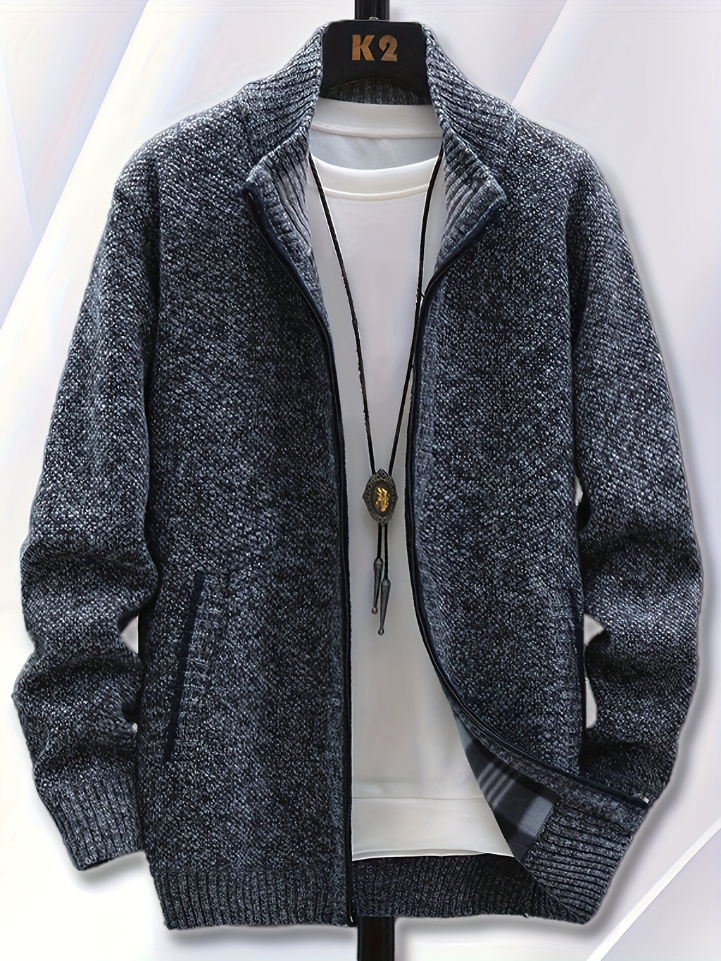 1pc Single Piece Men'S Autumn And Winter Stand Up Collar Knitted Sweater Jacket, Autumn And Winter Knitted Sweater Zipper Cardigan, Casual Thick Warm Sweater Jacket (Solely Includes 1 Jacket) - Dark Gray