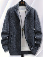 1pc Single Piece Men'S Autumn And Winter Stand Up Collar Knitted Sweater Jacket, Autumn And Winter Knitted Sweater Zipper Cardigan, Casual Thick Warm Sweater Jacket (Solely Includes 1 Jacket) - Dark Gray