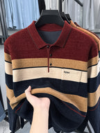 New Men's Color-Block Knit Pullover Autumn/Winter Warm Casual Polo Sweater - Red