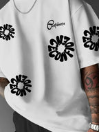 Men's Confien Letter & Floral Print T-Shirt - Short-Sleeve Crew Neck Casual Shirt with Confien Design, Comfortable Spring Summer Daily Wear & Gym Outfits Suitable for Commuting, Sports, Machine Washable Youthful Versatile Style - Multicolor A