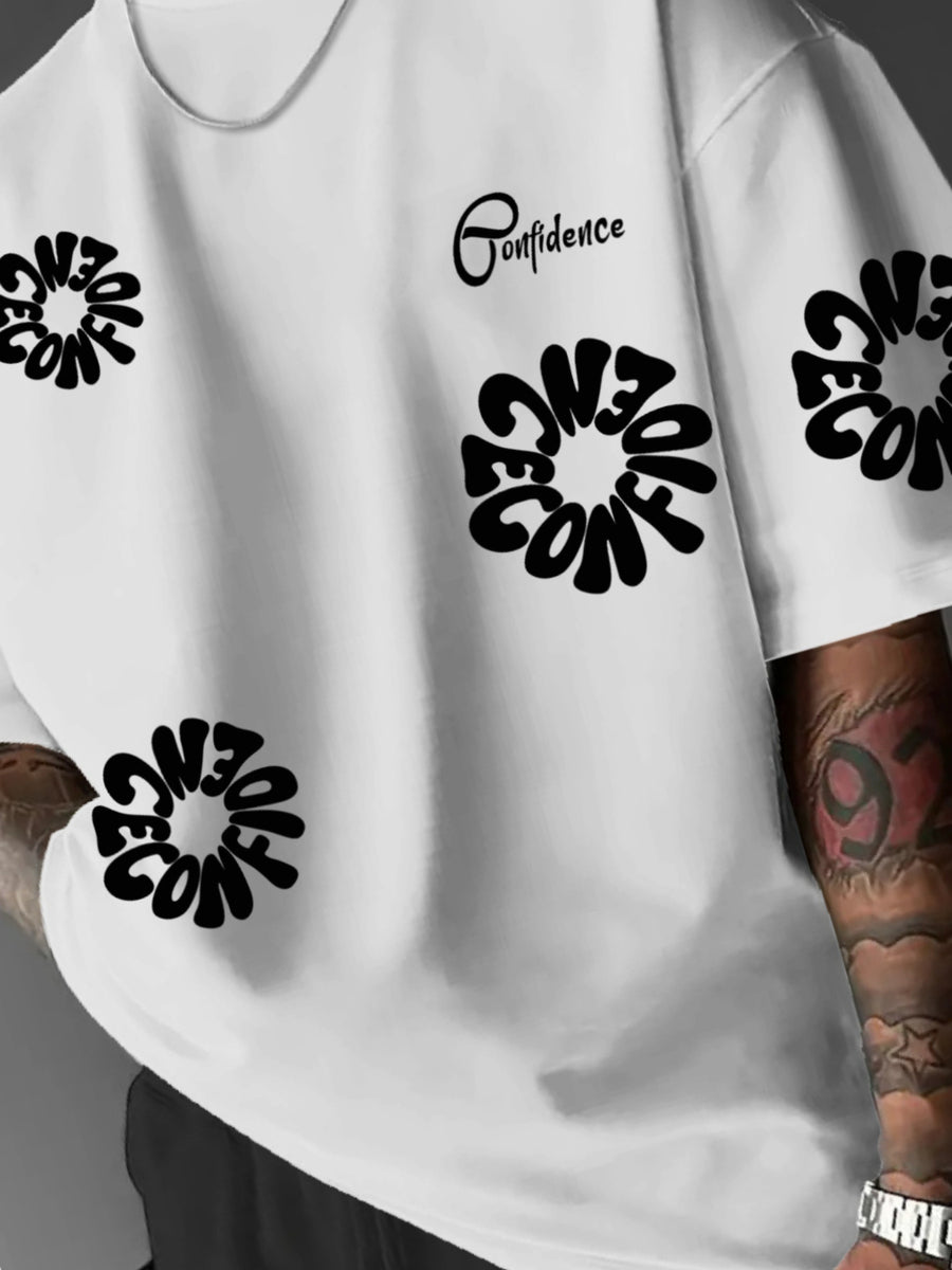 Men's Confien Letter & Floral Print T-Shirt - Short-Sleeve Crew Neck Casual Shirt with Confien Design, Comfortable Spring Summer Daily Wear & Gym Outfits Suitable for Commuting, Sports, Machine Washable Youthful Versatile Style - Multicolor A