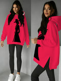 Fashionable Women'S Hooded Sweatshirt with Side Slit Design, Suitable for Autumn And Winter, Perfect for Casual Wear, Cool And Edgy Women'S Silhouette Pattern Top, High-Saturation Bright Background, Full of Presence, Stylish And Eye-Catching - Mixed colors