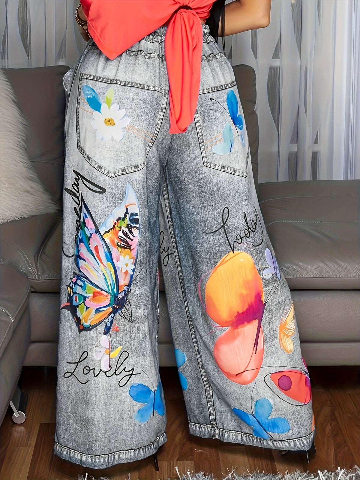 Women's Casual Wide-Leg Pants with Geometric Print - Relaxed Fit, Machine Washable, Pockets, Spring/Summer Lightweight for Casual Attire, Summer Outfit, Vibrant Print Patterns, Durable Material, Loosefit Trousers, Fashion Lovers - Mix Color Gray