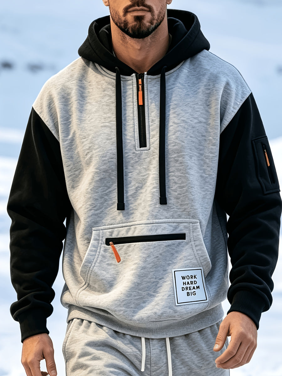 Men'S Fashion Color-Block Pullover Sweatshirt Jacket, Men'S Casual Zipper-Decorated Half-Open Cardigan Sweatshirt Top - Light Grey