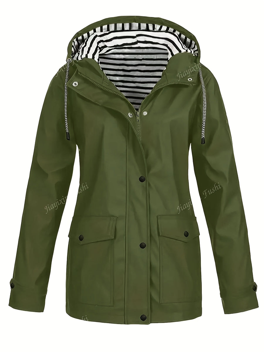 Women's Hooded Autumn/Winter Trench Coat - Olive Green