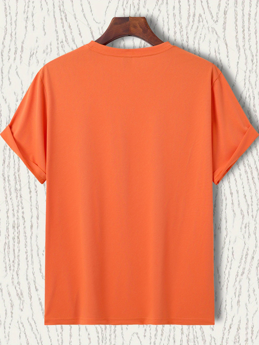 Sunny Energetic Orange Spiral Pattern Short Sleeve T-Shirt, Fresh And Fashionable, Suitable for Outdoor Activities And Daily Wear - Orange